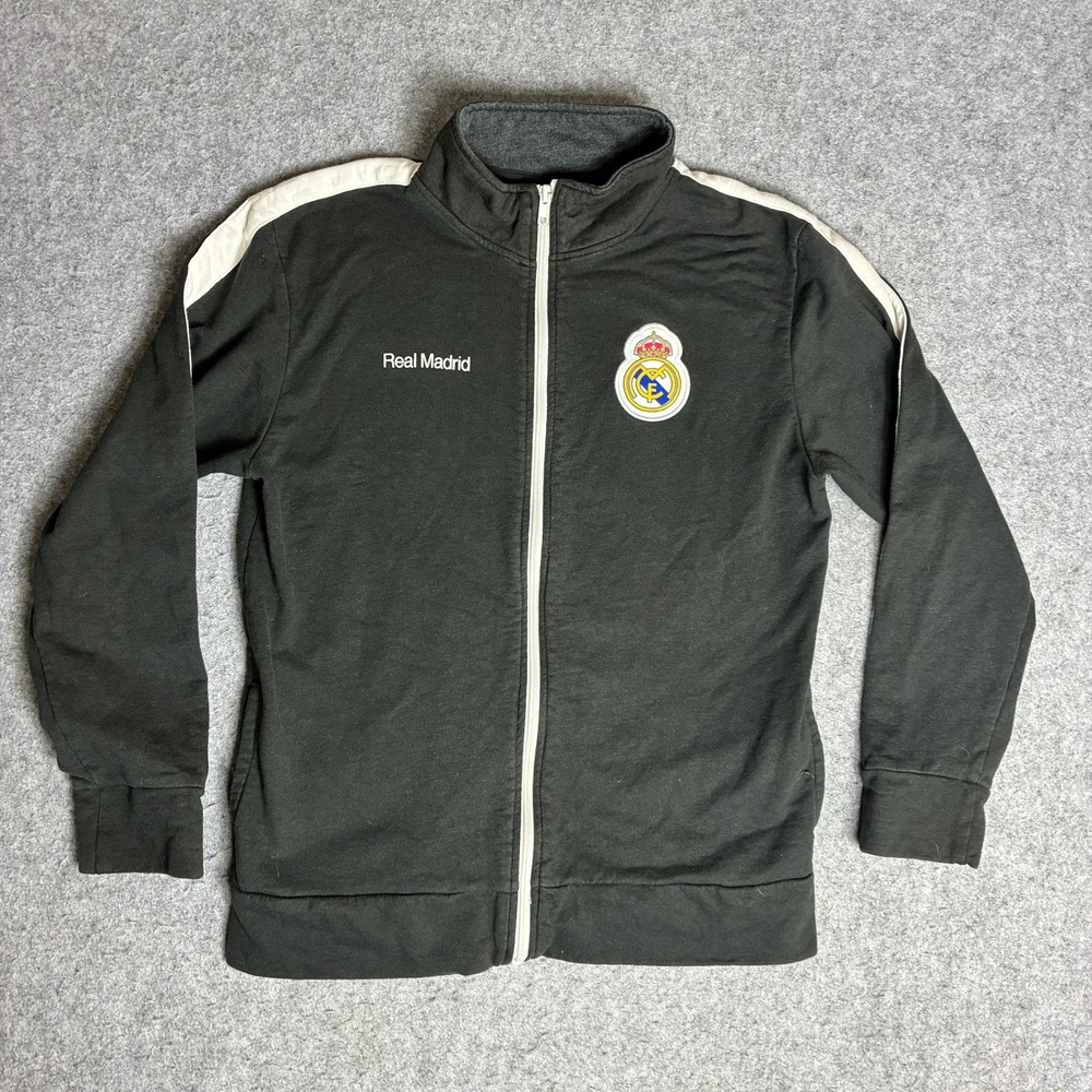 Real Madrid CF Youth Size Large Full Zip Track Jacket Black White La Liga Soccer